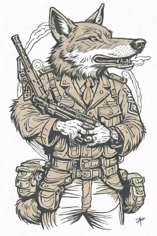 Wolf In Wwii Us Army Uniform Smoking A Cigar Holding A Machine Gun