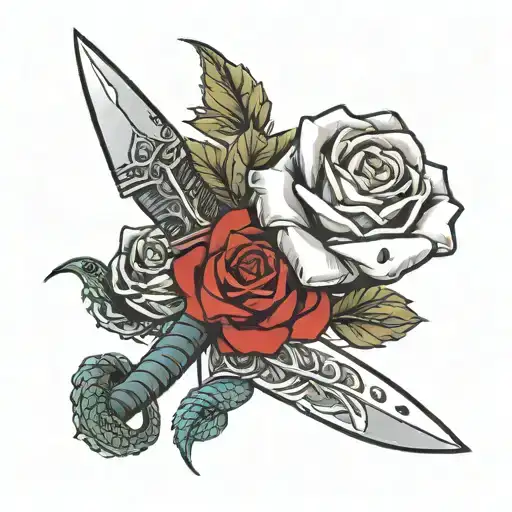 Roses Knife And A Snake Wrapped