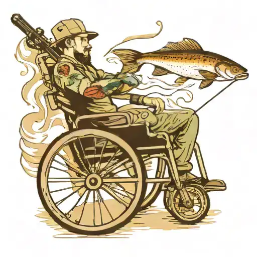 Speed Skater Fishing While Giving A Salute In A Wheelchair