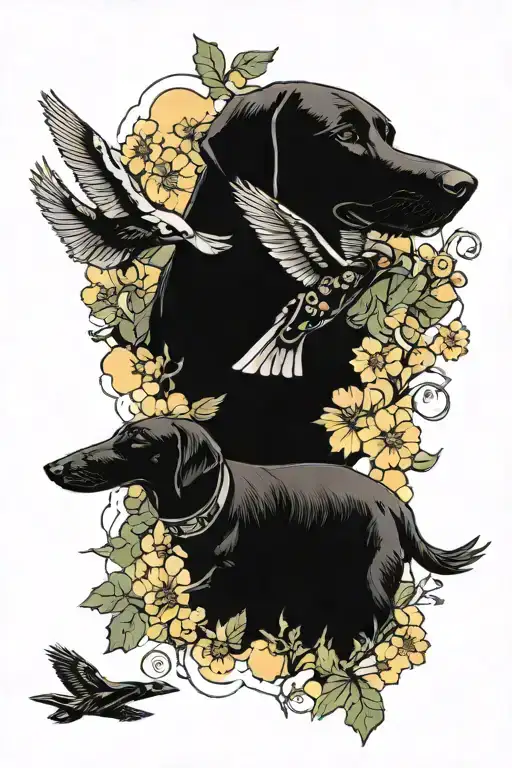 Jets Flying Over Flower Field With Black Lab