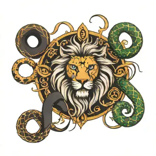 Lion And Scorpion Family Symbol Surrounded By A Snake