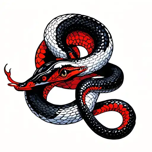 White And Black Snake With Red Datails