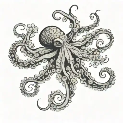 Octopus Made Of Flowers Black Grey