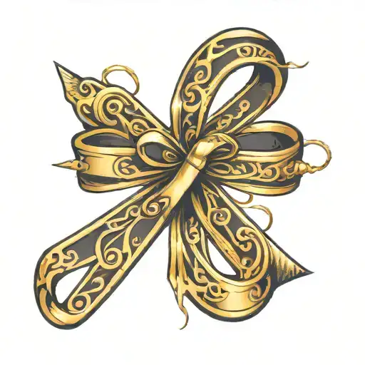 Gold Cancer Ribbon Wrapping Into A Heartbeat