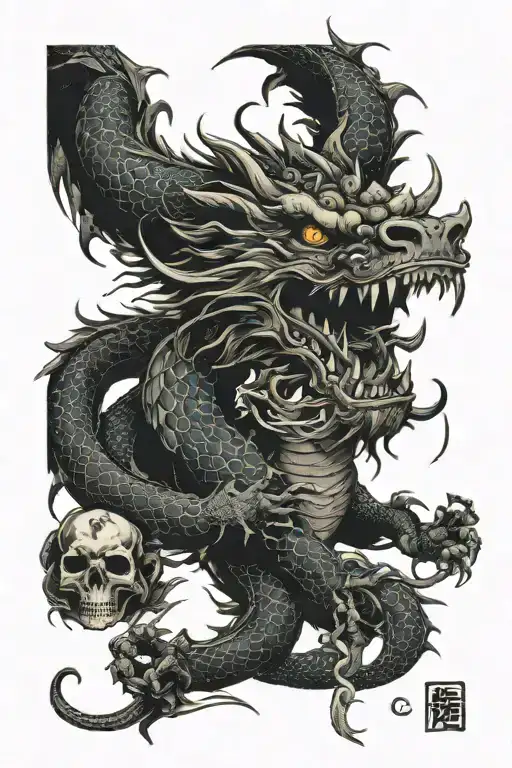 Japanese Dragon And Skulls