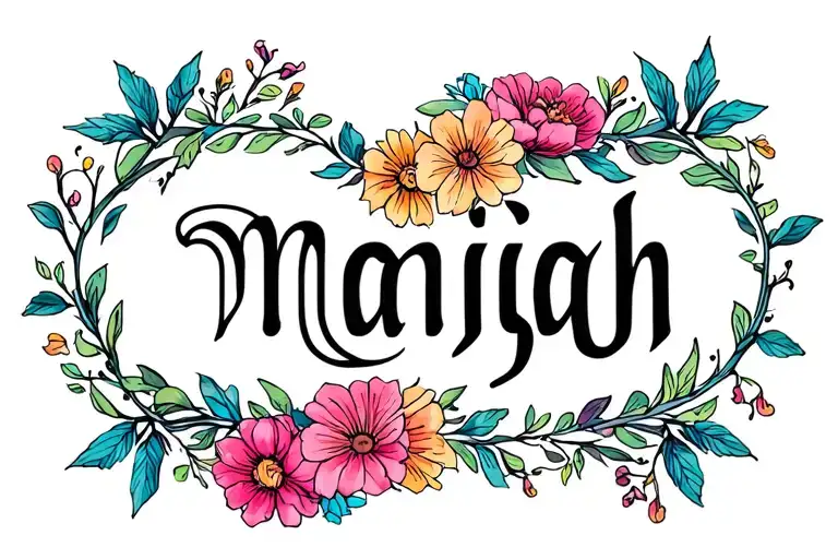 Name Maniyah With Little Flowers Beside It