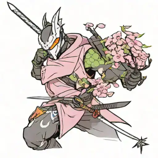 I Want Genji From Overwatch In A Pink Hoodie With Cherry Blossoms And A Dragon And Sword
