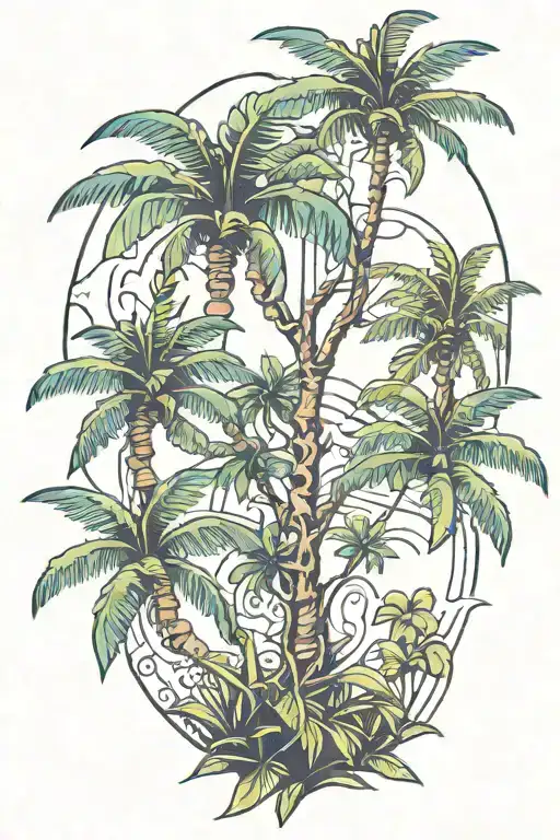 Jacaranda Tree And Palm Tree Intertwined