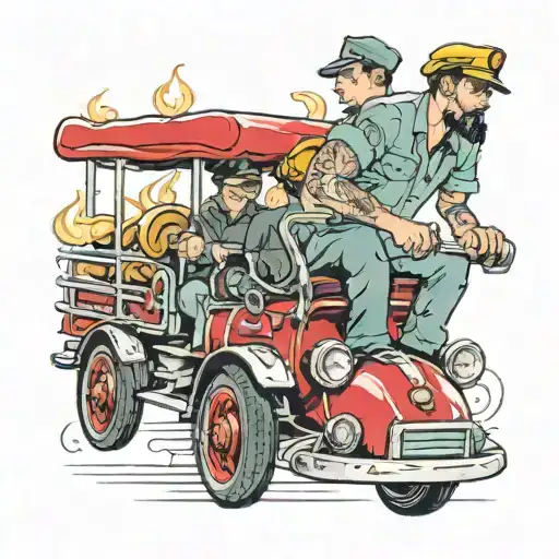 Tall Man In Fire Truck Pedal Car Driving