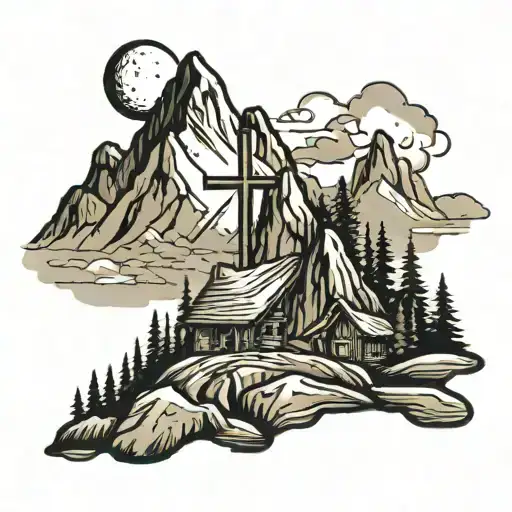 Mountain With Cross On Peak