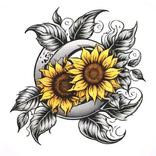 Crescent Moon And Sunflowers