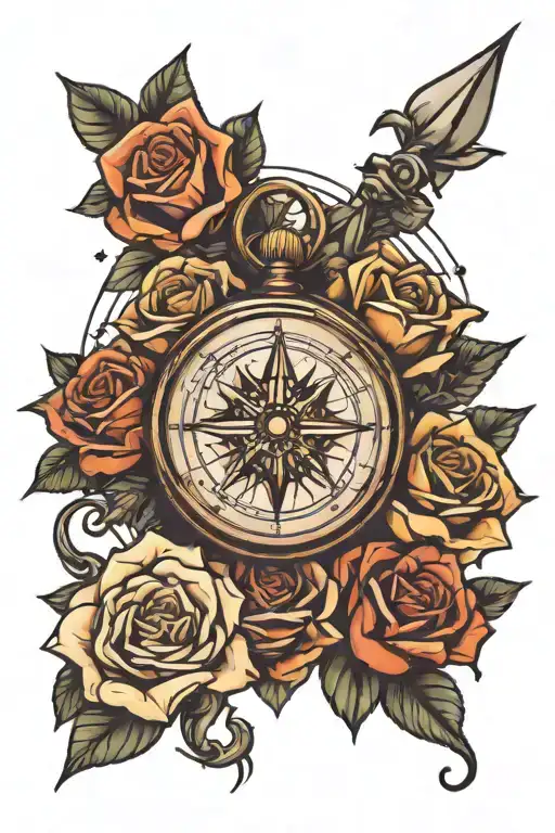 Compass And Roses Intertwined