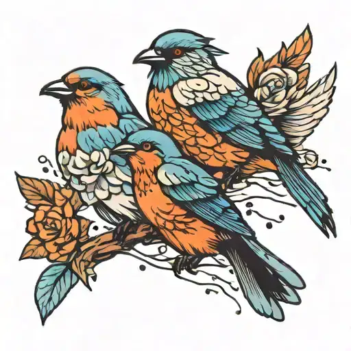 Bird Covering Two Other Birds With Wings During Rain