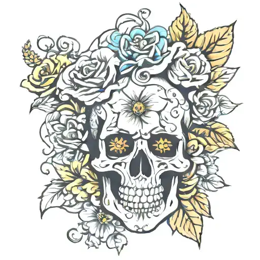 Skull Tatto With Flowers