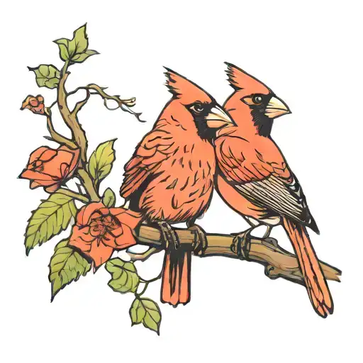 Male And Female Cardinal Perched
