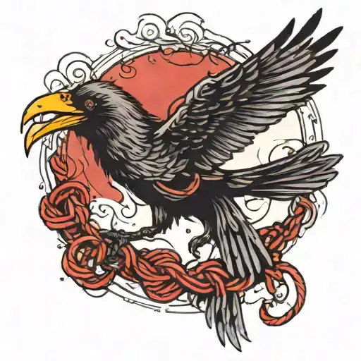 Crow Carrying A Red String