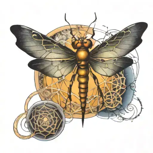 Spiderweb And Dragonfly Perched Atop