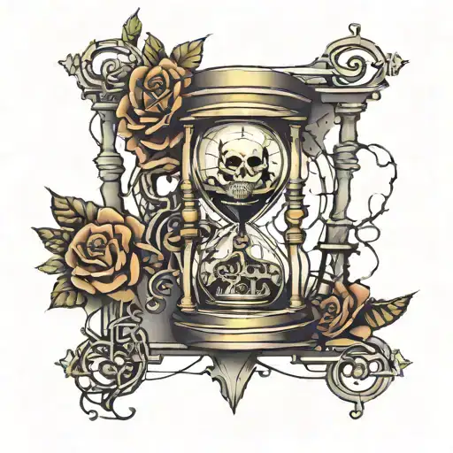 Hourglass With Clock On Top And Skull On The Bottom And Barbed Wire Around It