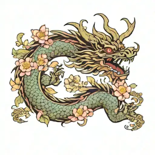 Chinese Dragon With Flowers