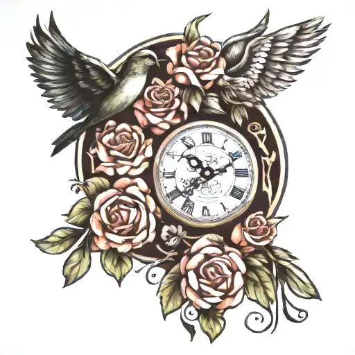 Flowers And Clock Face And Money And Bird And Angel