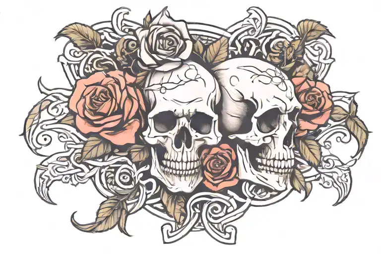 Skull And Rose Intertwined