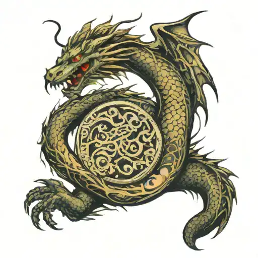 Dragon On Chest And Circular On The Arm Sleeve