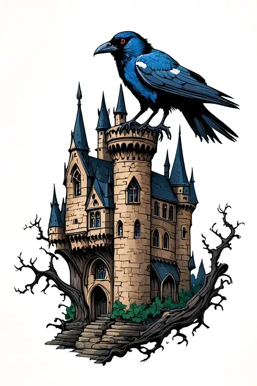 Gothic Castle With A Raven Perched