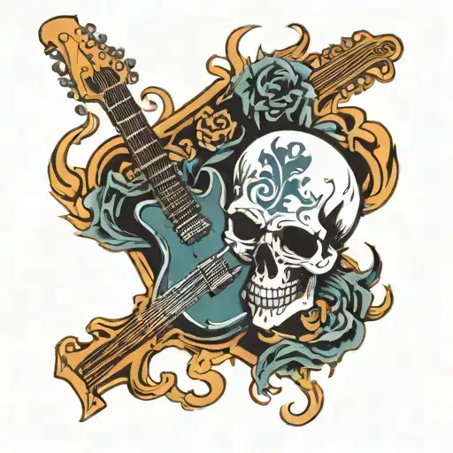 Skull And Electric Guitar Made