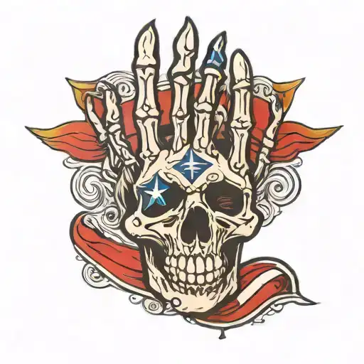 Skeleton Hand Tattoo With Puerto Rican Flag Intertwined