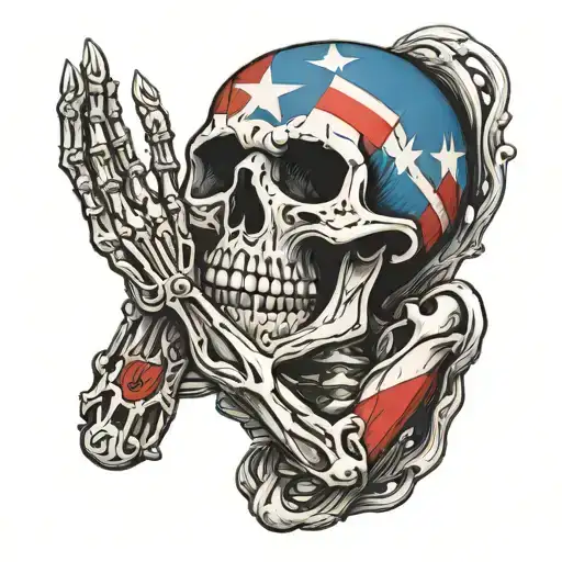 Skeleton Hand Tattoo With Puerto Rican Flag Intertwined