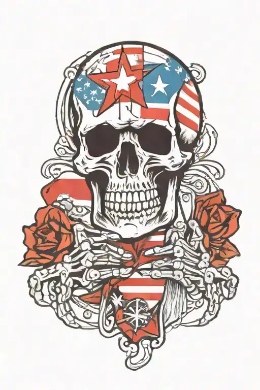 Skeleton Hand Tattoo Design With Puerto Rican Flag Integrated