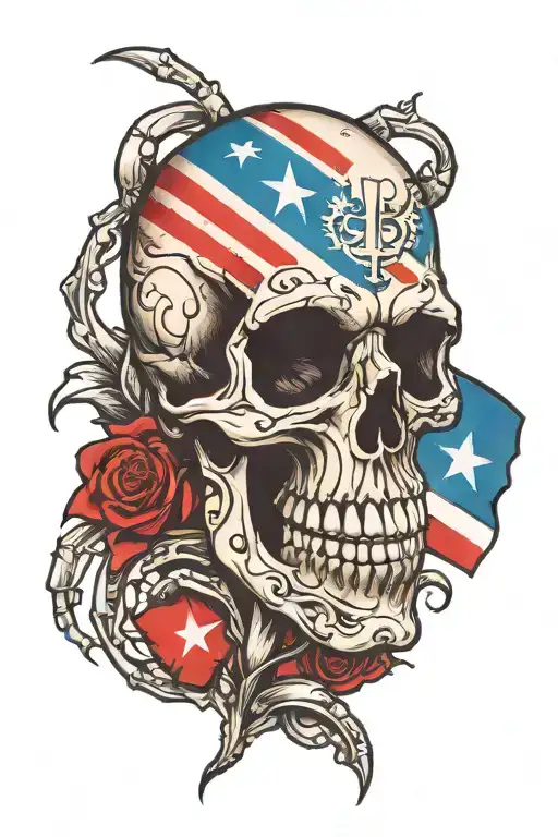 Skeleton Hand Tattoo Design With Puerto Rican Flag Integrated