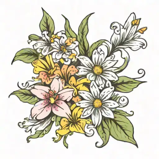 Lilly Flowers And Daisy Flowers Intertwined