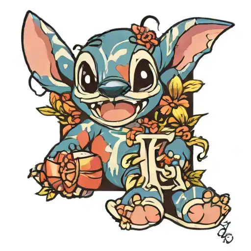 A Initial With Lilo And Stitch Sitting By It