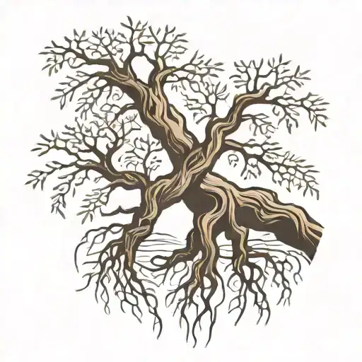 A Weeping Willow Tree But The Trunck Is The Shape Of Two Hands Clasping Together