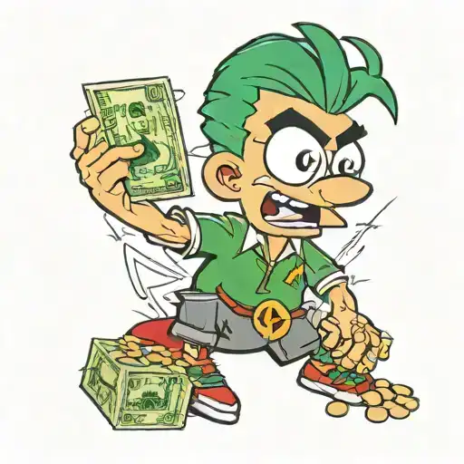Phenies-ferb With Green Hair And Having Red Eyes Flexing Money And Diamond Chain