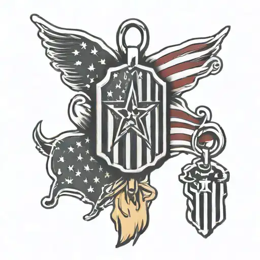 American Flag And Dog Tags