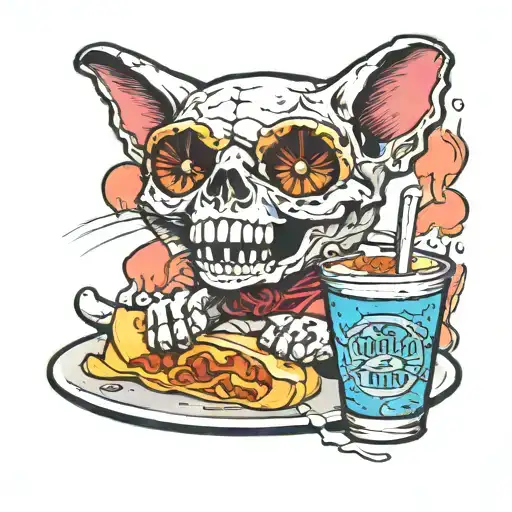 Skull Of A Cat Drinking Washing Up Liquid With A Burrito