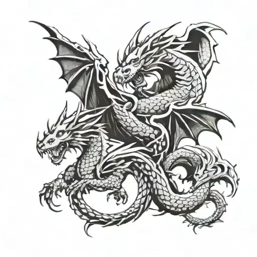 3 Dragons With Strinng Simple Black