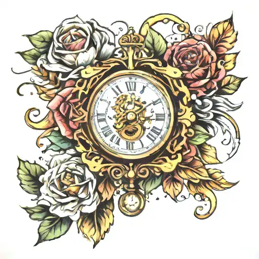Steam Punk Clock And Flower