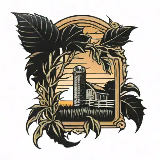 Farm Scene Sunset Cornstalk Frame