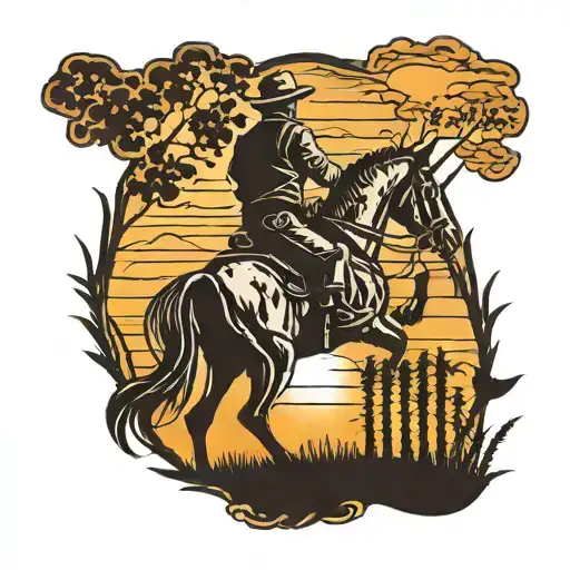Farm Scene Man On Horse Silhouette Sunset Cornstalk