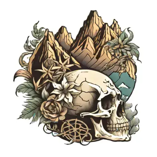 Skull Shaped Mountainscape Framed With A Edelweiss