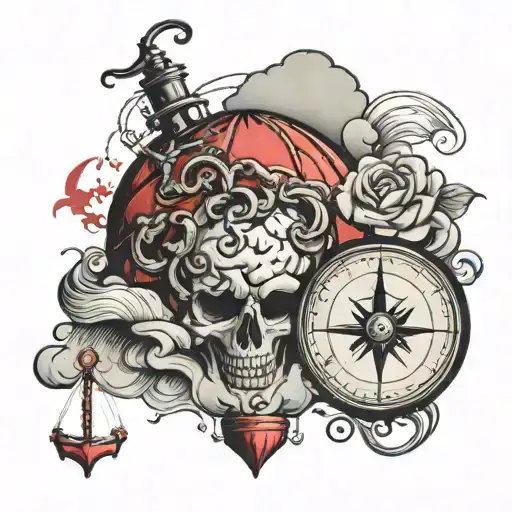 Brain As Parachute With Anchor And Compass At Bottom