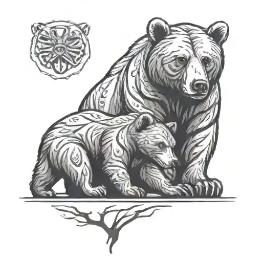 A Big Mother Bear With A Cub Who Is Going To Sleep