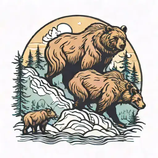 Bears On Mountain With Moose Standing