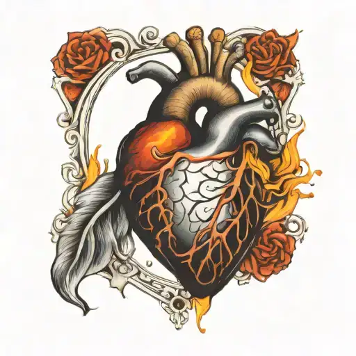 Anatomical Heart Surrounded By Fire
