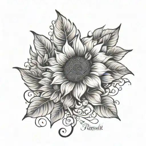 Sunflower With Two Leave And The Word Beautiful In Cursive Down The Rest Of The Spine