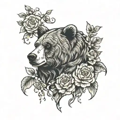 Bear And Flowers Growing