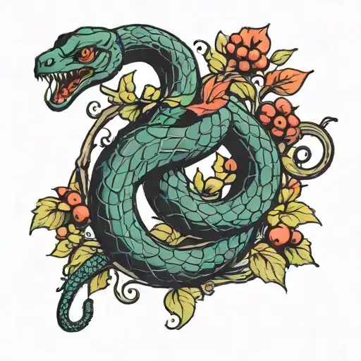 The Satan That Fools Adam And Eve In Form Of An Snake That Twiste Around An Apple Tree